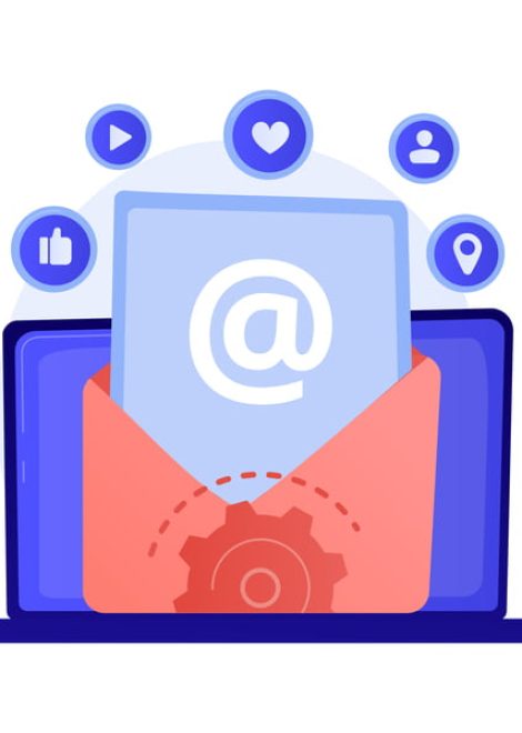 Electronic mail. Receiving and sending e mails. Exchanging messages by electronic device. Internet connection, communication, correspondence. Vector isolated concept metaphor illustration